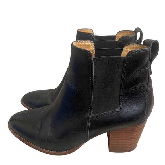Madewell Shoes - Madewell Black Leather Ankle Boots Wood Heel Pointed Toe WomenSize 8.5 DAMAGED